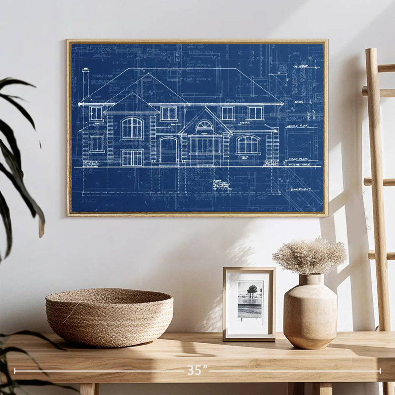 Plan de maison, 25 po x 17 po, Cadre flottant en bois naturel