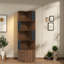 Bibliothèque d'angle avec rangement, tablette à 4 niveaux en MDF et bois, éclairage DEL moderne
