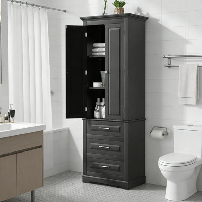 Tall Storage Cabinet With Three Drawers For Bathroom Office