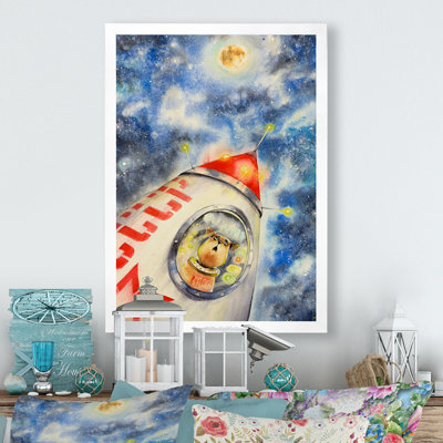 Caricature du premier vaisseau astronaute - décoration murale traditionnelle sur toile