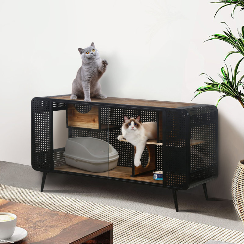 Maison pour chat 55,12 "avec verre trempé, pour le salon, le couloir, le bureau et d'autres espaces