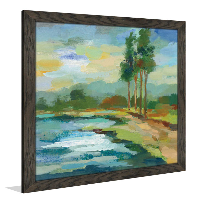 «Early Spring Landscape II», reproduction de peinture acrylique, H 31,5 po x l 31,5 po x P 1 po, Cadre chocolat patiné