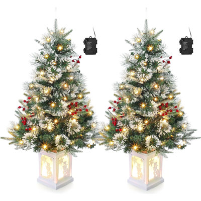 Arbre de Noël artificiel 3 pi avec base de flocon de neige floqué et éclairage, pin de Noël à piles avec 78 lumières DEL, 8 modes d'éclairage et fonction de minuterie, pour la décoration de Noël à la maison