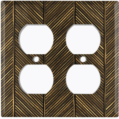 Couvercle de plaque d'interrupteur en métal; US standard de taille double à 2 bandes - Image imprimée d'un motif de bois antique