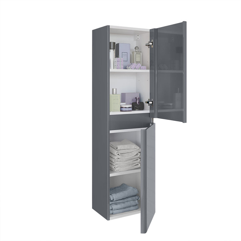 Gomilla Modern Wall Mounted Bathroom Tall Cabinet Storage Furniture, Gloss Grey
