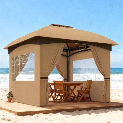 Pavillon de jardin, double toit pour l'extérieur avec rideaux et fenêtres d'églises