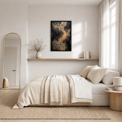 Racines d'arbres topographiques en ambre et charbon, tableau sur toile