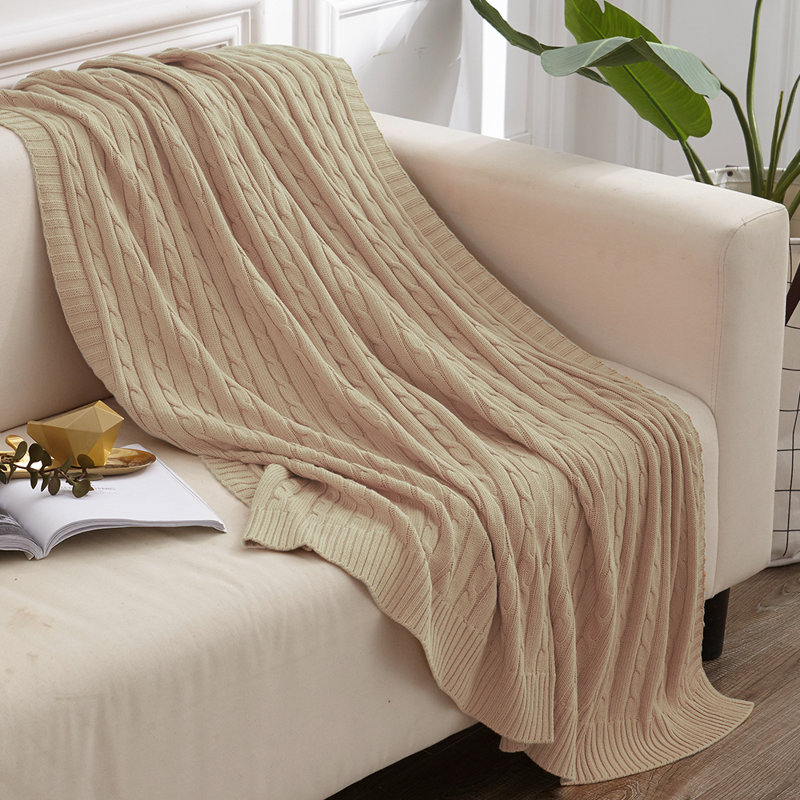 Jeté tricoté, jeté 100% pur coton, lavable à la machine, confortable - NTBAY, Kaki, L 90 po x l 68 po