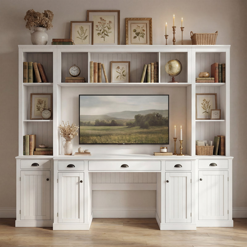 Meuble audio-vidéo 4 pièces | Bureau, bibliothèque et mur de rangement en un