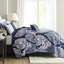 Courtepointe réversible en coton, indigo, complexe, revers uni, coussins décoratifs, 6 pièces et oreiller, imprimé, détails, environnement de repos doux et confortable-121162270-121162272