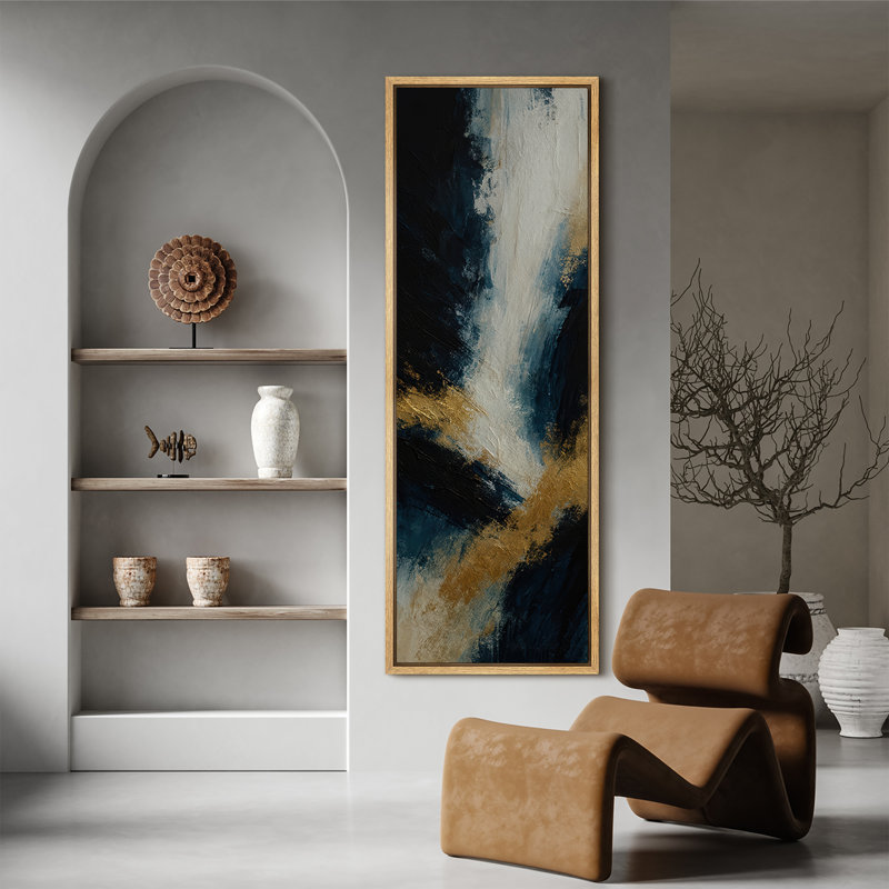 Reproduction d'art sur toile encadrée bleu marine et or, H 60 po x l 20 po, Naturel
