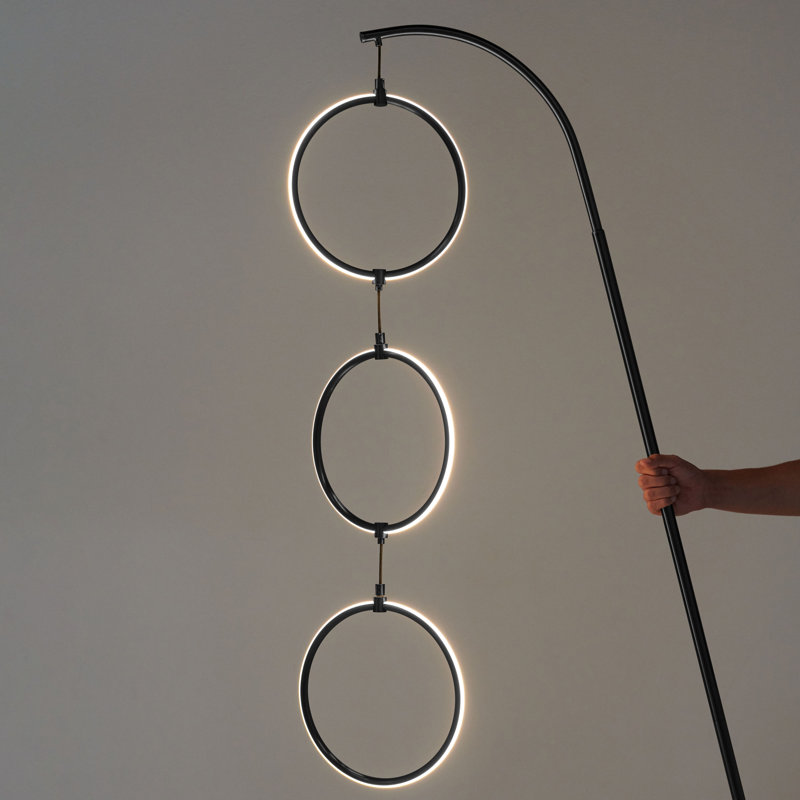 Nova 74" Black LED Arc Floor Lamp with 3 Rings