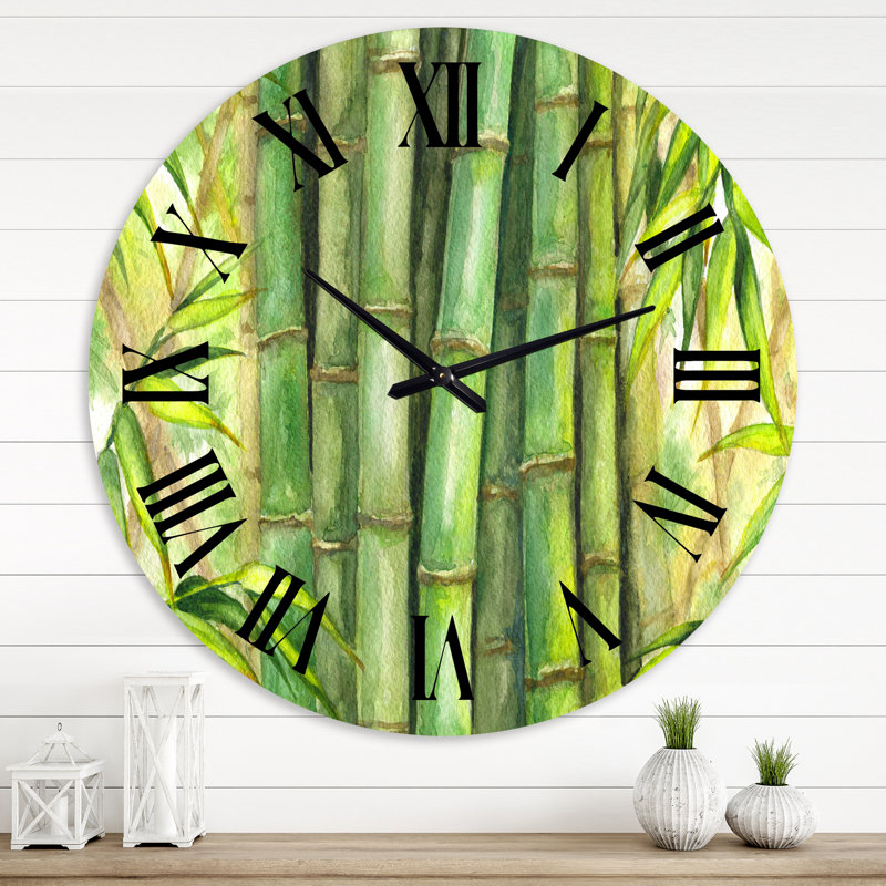 Tiges de bambou vert vif - Horloge murale transitionnelle, Surdimensionné