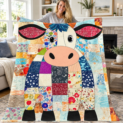 Jeté en flanelle 1pc Cute Cow