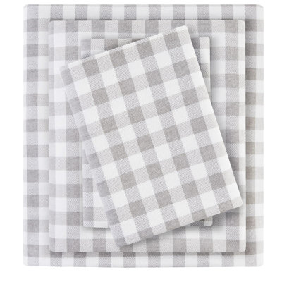 100% Cotton Flannel Gray Herringbone Check 4 Pcs Full Sheet , Soft Cozy Handfeel, With Flat Sheet, Fitted And 2 Pillowcases, Check, Flannel, Cozy, Comes