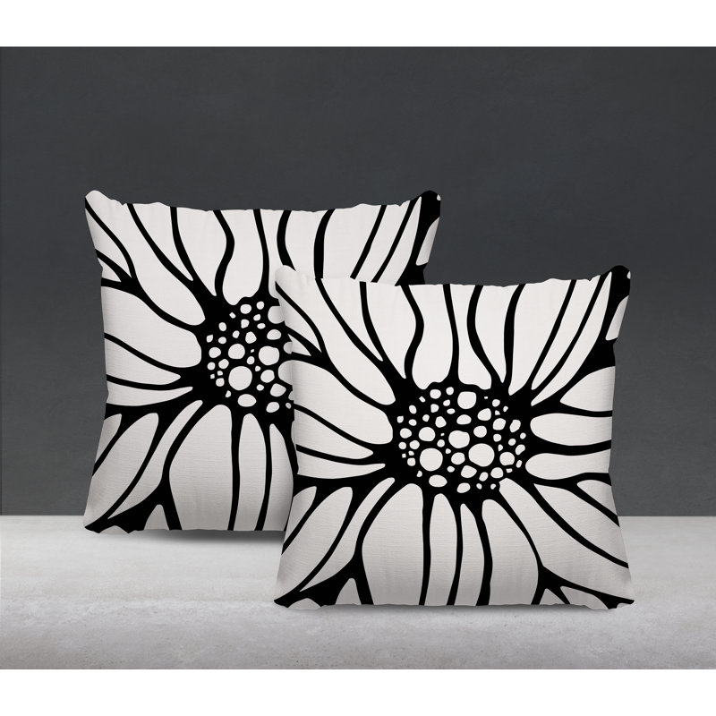 Floral Outdoor Reversible Throw Pillow, 15W" x 15H", Black