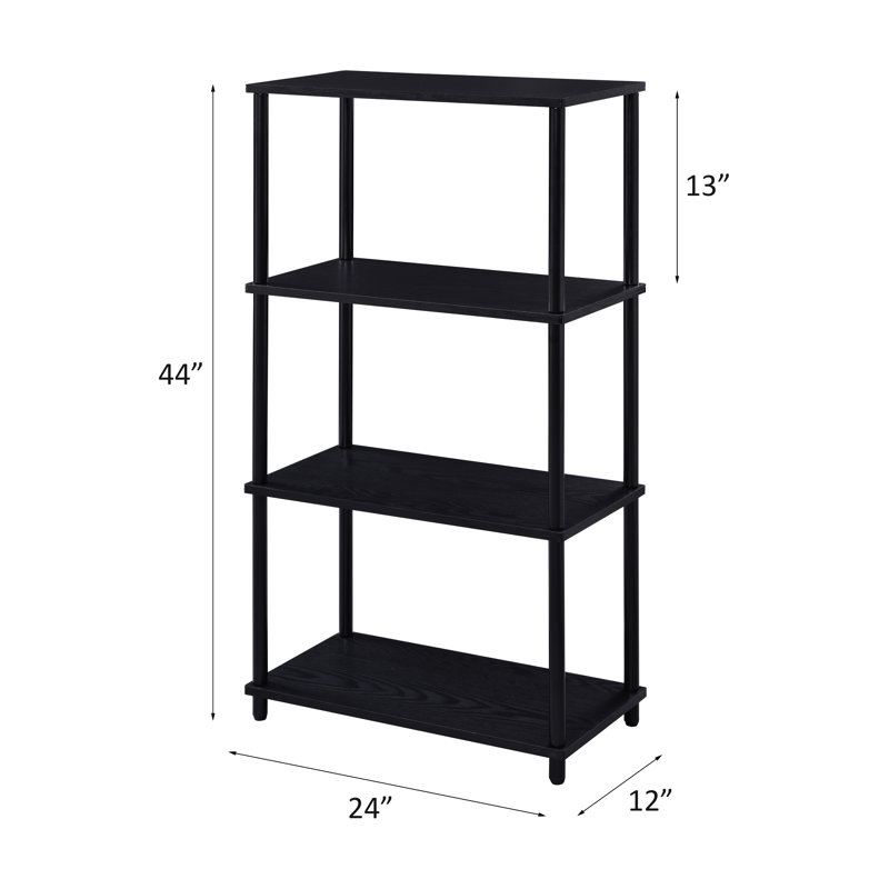 4 Tier Metal Bookcase In Black, 15Mm Panel And 1" X 0.6Mm Tube, Industrial Theme Black With Thickness Tube, Black