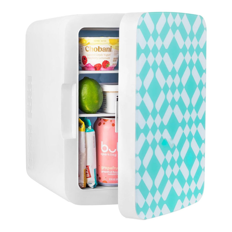 10L Mini Fridge For Bedroom, Car, Office & Dorm - Compact Thermoelectric Cooler & Warmer For Drinks, Snacks, Skincare - Quiet AC/DC Portable Refrigerator With Sleek Glass Door Design,Checkered Green
