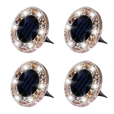 Bell + Howell - Lumières sur disque solaires au sol avec mosaïque, allumage / extinction automatique, éclairage solaire de jardin avec 6 ampoules à DEL pour pelouse, patio, jardin, cour, allées étanches, paquet de 4 - bleu