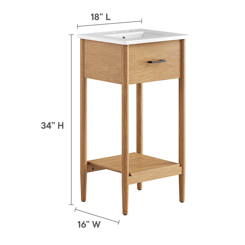 Modway Zaire 18'' Single Bathroom Vanity with Ceramic Top, White, Natural