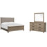 Exaucet California King Upholstered Panel Bed And Drawer Dresser With Landscape Mirror
