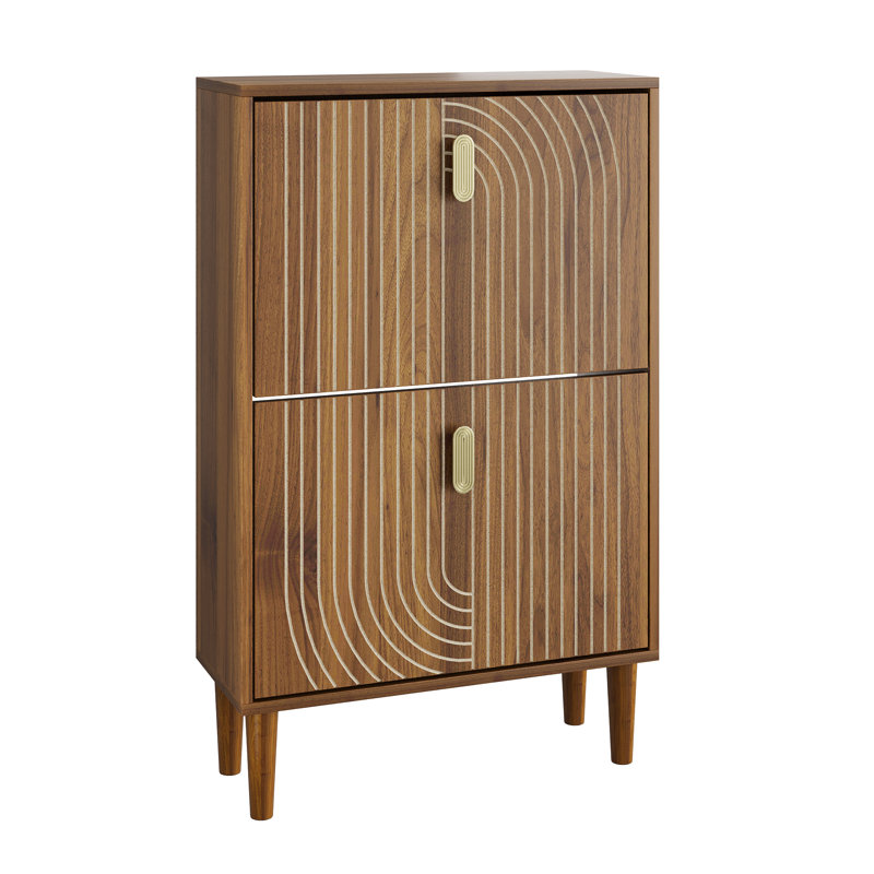 Shoe Storage Cabinet – 23.6" Freestanding Shoe Cabinet With 2 Flip Drawers, Metal Handles, And Stylish Line Groove Design For Entryway Or Hallway