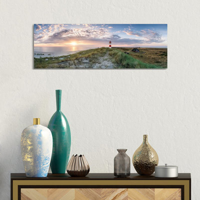Sunrise At The Lighthouse List Ost, Sylt, Schleswig-Holstein, Germany by Jan Becke - Wrapped Canvas Panoramic Print