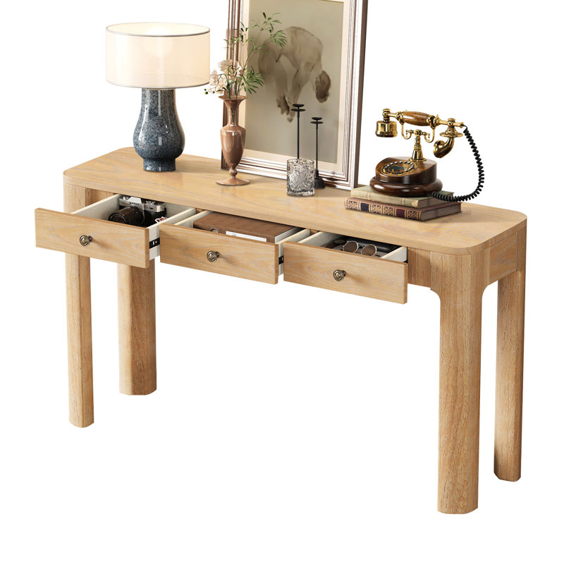 Console transitionnelle avec 3 tiroirs de rangement et assemblage simple, Chêne clair