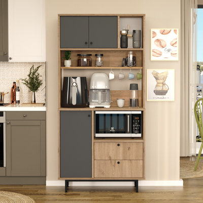 Colesen Modern Multi-Purpose Cabinet, Oak & Anthracite, 34.6 x 70.9 x 13.8 inches | 100% Melamine Coated Particle Board, Thickness: 0.7 inches | Metal Legs, Wall-Mountable, Numerous Shelves, Elegant Storage Solution