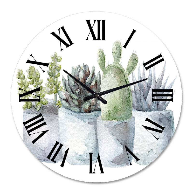 Horloge murale Farmhouse, Surdimensionné, Cactus and Succulent House Plants I