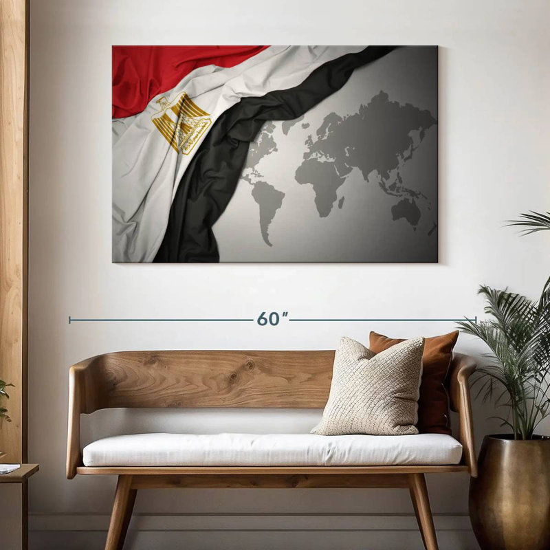 Egypt Flag On World Map, 32" H x 48" W