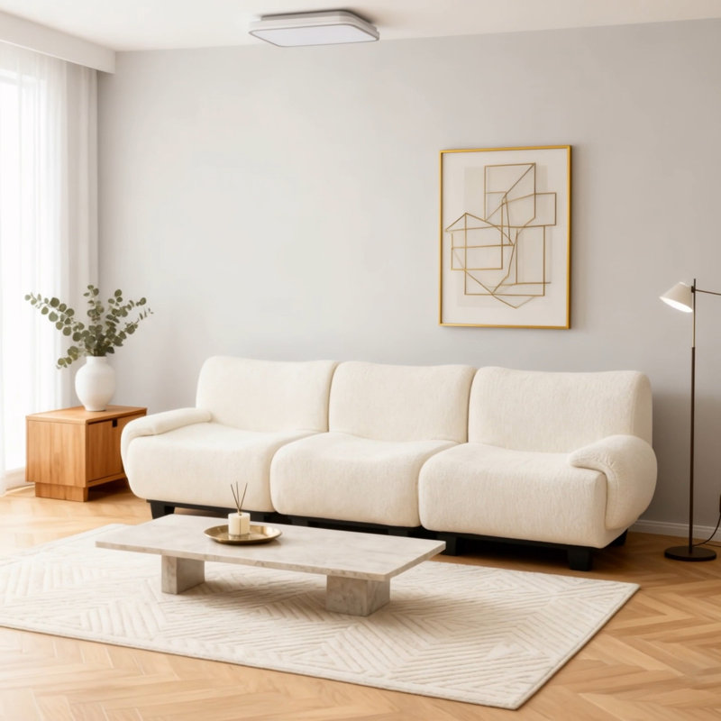 Canapé 3 places rembourré avec accoudoirs courbés, Beige