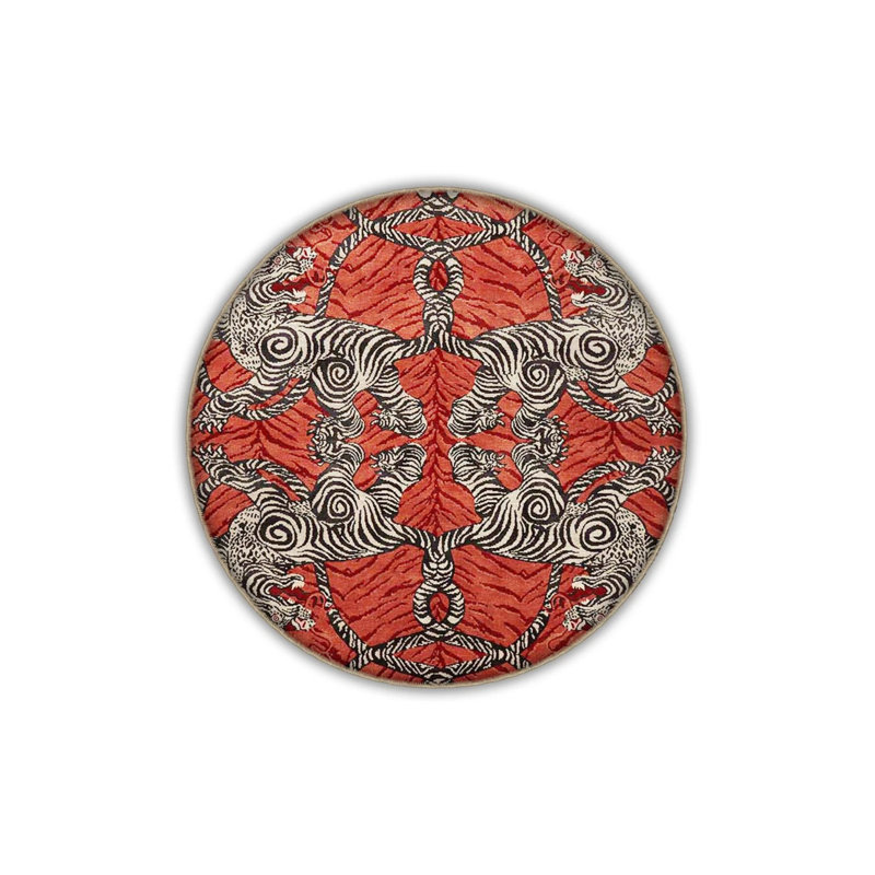 Orange Themed Ethnic Tiger Patterned Vintage Decorative Carpet, Rectangle 5'2" x 7'7"