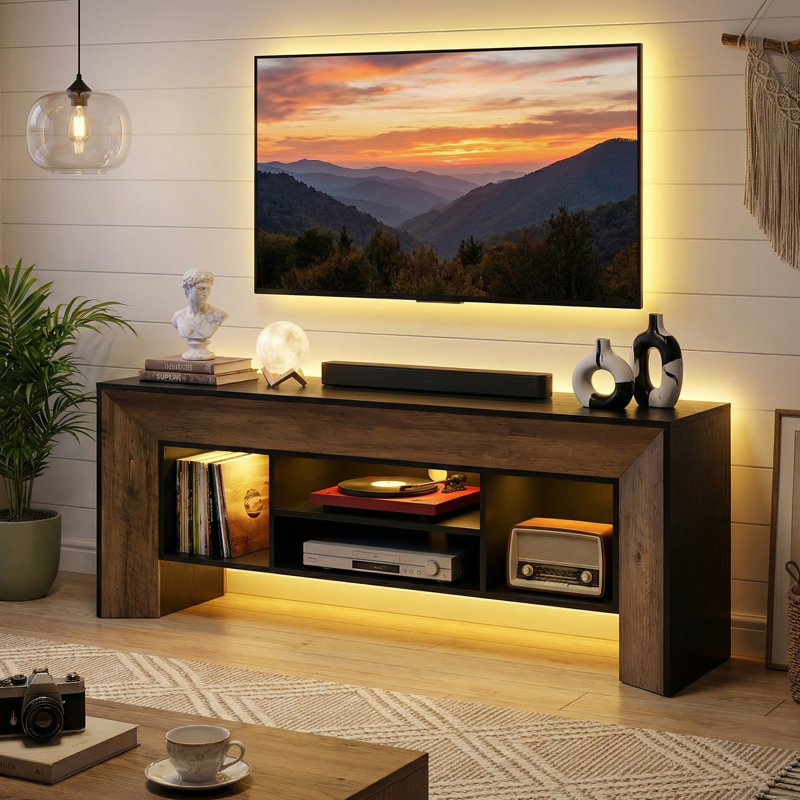 TV Stand for TVs up to 70 Inches, 63" Farmhouse Entertainment Center with Open Storage Shelves, Media Console Table for Living Room and Bedroom