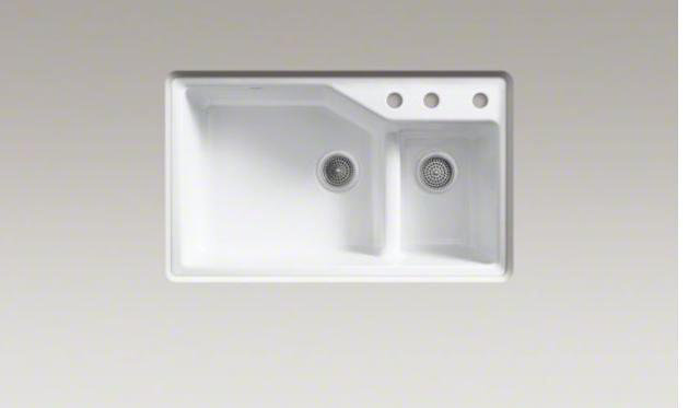 Indio® 33" L x 21.125" W Double Basin Undermount Kitchen Sink with Accessories, 3 hole, Ice Gray