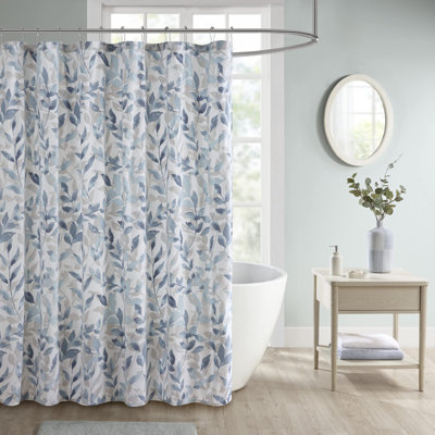 Shower Curtain, Luxurious Botanical Print, Modern Serene Bathroom Décor, Machine Washable Bath Privacy Screen, 72X72, Multi Blue And Gray