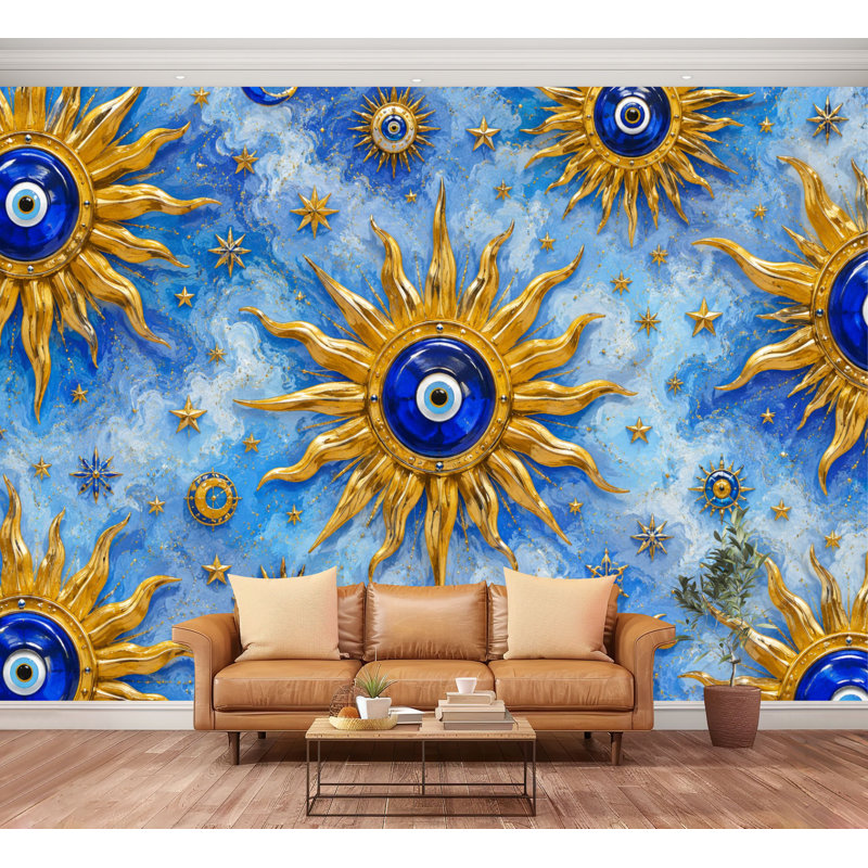 Papier peint adhésif auto-adhésif Golden Sun Evil Eye, 100.08" L x 144" W