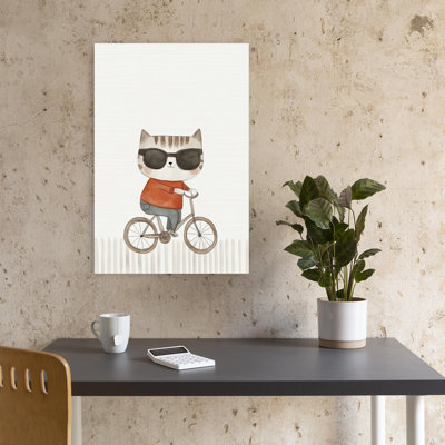 Chat froid sur un vélo, fantaisie, fantaisie, art mural contemporain