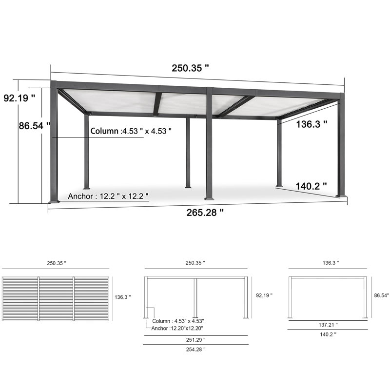 Purple Leaf 11' X 21' Outdoor Aluminum Pergola White Adjustable Rainproof Roof Grey Frame