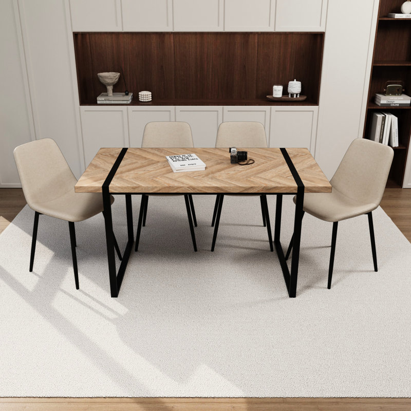 4 tables de salle à manger avec table, chaises rembourrées en suède, ensemble de 5 cadres élégants en métal, matériau, base tendance