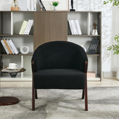 Mid-Century Modern Accent Chair with Wooden Legs, Comfortable Upholstered Reading and Leisure Chair for Living Room, Bedroom, and Waiting Room-Black