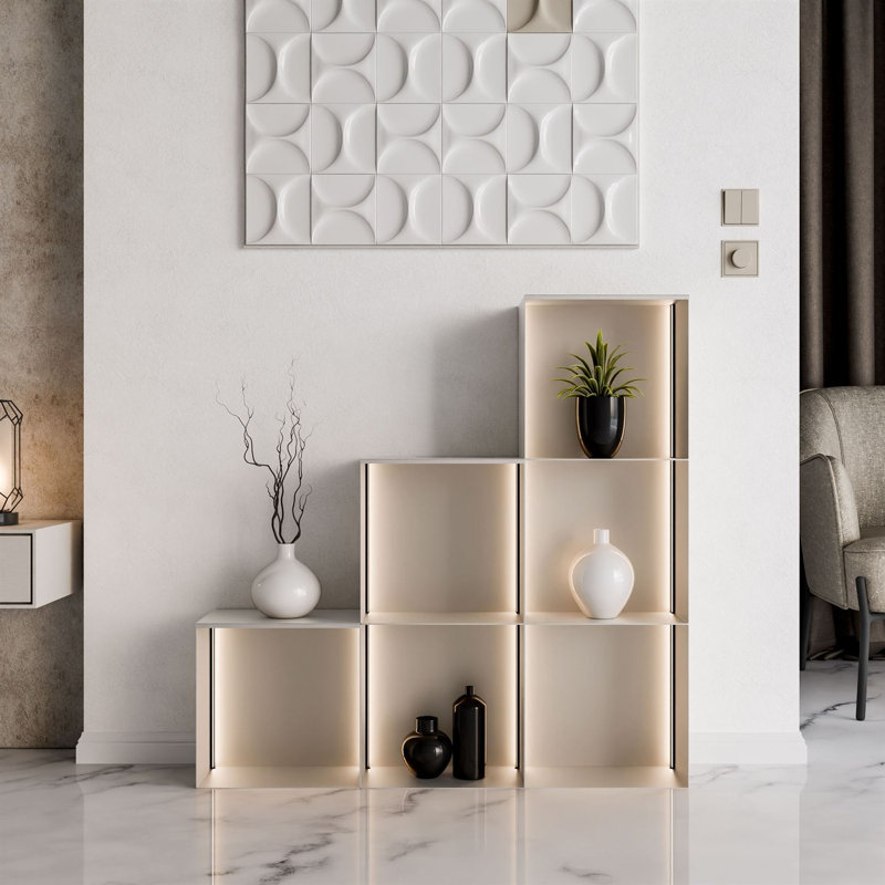 99cm H x 99cm W Metal Bookcase, Cashmere / Cashmere with LED
