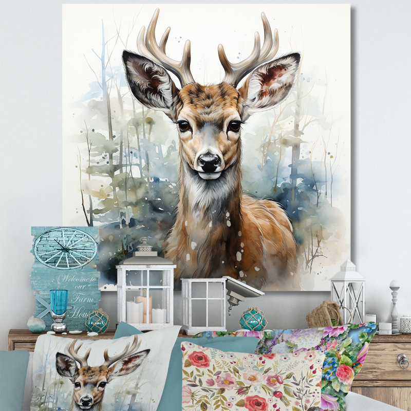 Portrait de cerf sauvage I - art mural cerf, Toile tendue, H 30 po x l 30 po x P 1,5 po