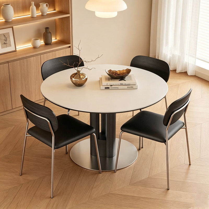 Table de salle à manger ronde en dalle de pierre moderne, 29.5" H x 47.2" W x 47.2" D, 7