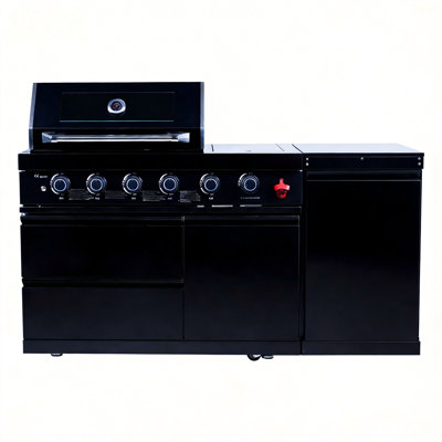 65.4-Inch 4-Burner 72000 BTU Deluxe Stainless Steel Propane Gas Outdoor Kitchen Bar Barbecue Island Grill + Round Side Burner + Marble Countertops