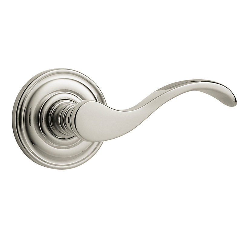 5455V Wave Single Dummy Door Lever with 5048 Rose, Right, Lifetime (PVD) Polished Nickel