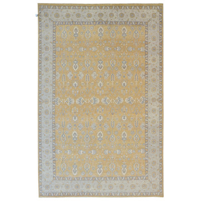 Tapis en laine noué à la main en jaune / gris