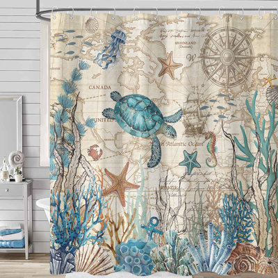  Rideau de douche Nautical Coastal Turtle