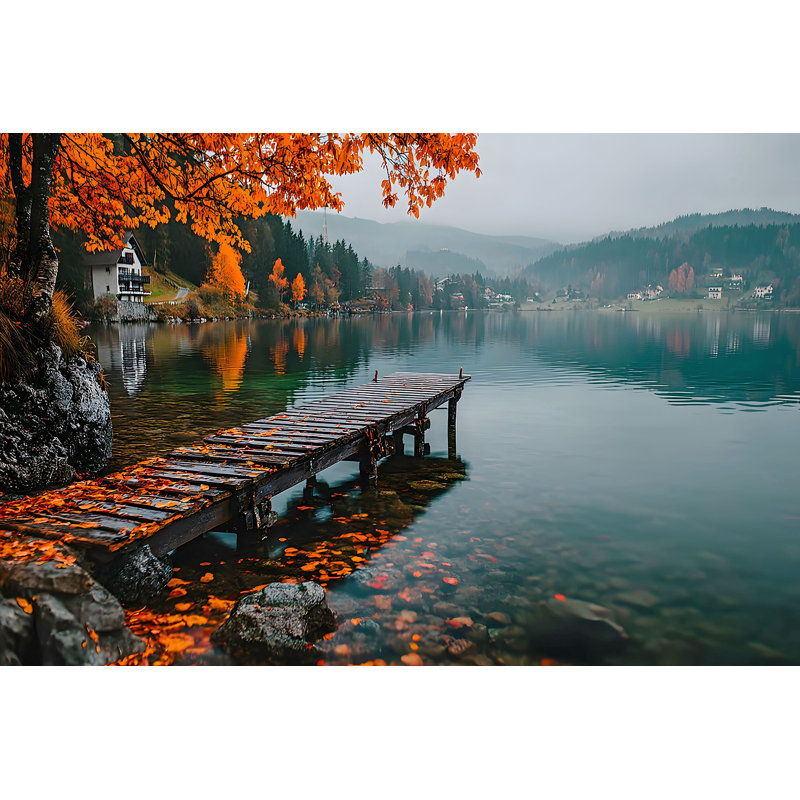 «Autumn Lakeside Stillness», art mural sur toile tendue, H 24 po x l 36 po