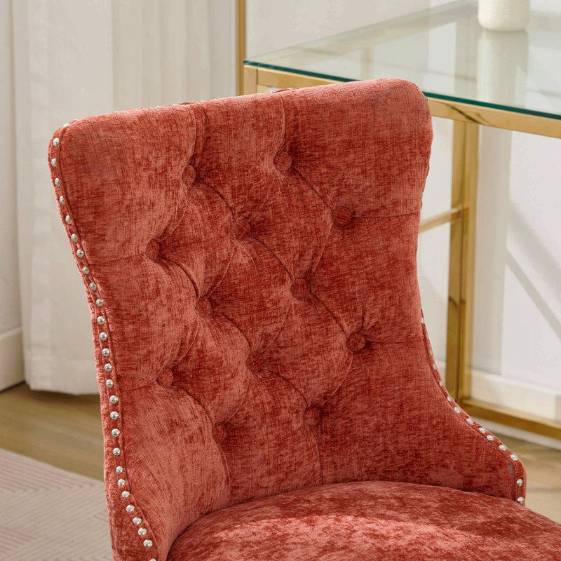 Office Chair, Modern Chenille Upholstered Tufted Button Home Office Chair With Chrome Metal Base, Adjustable Desk Chair Swivel Office Chair (Orange)